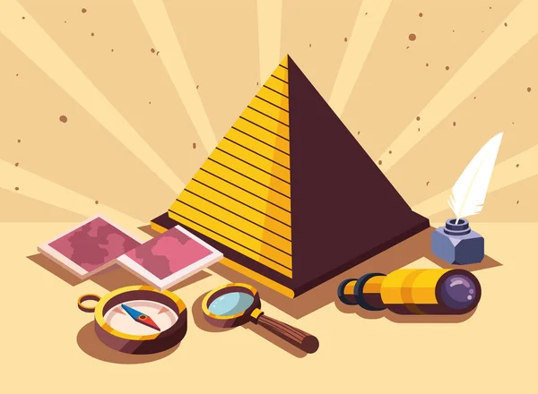 Pirámide y símbolos — Vector de stock