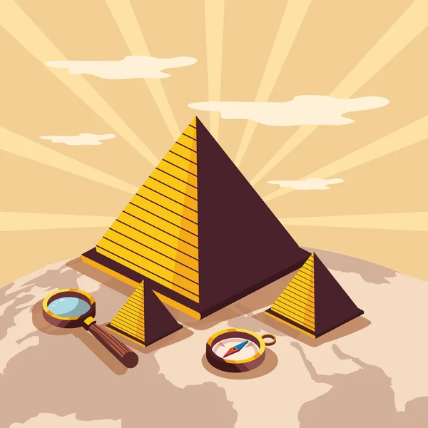 Kompasslupe und Pyramiden — Stockvektor