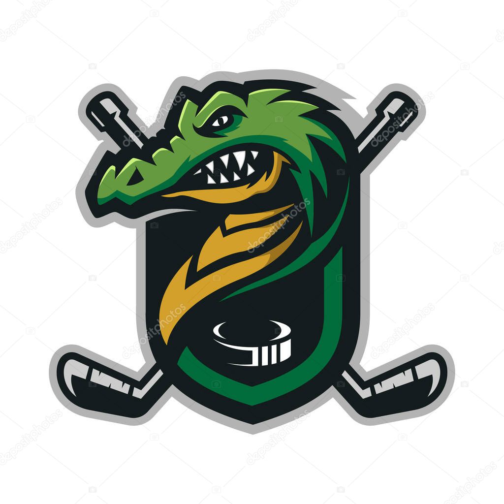 Crocodile head mascot logo for the Hockey team logo. vector illustration. can be used for your team logo. printed on t-shirts and so on.