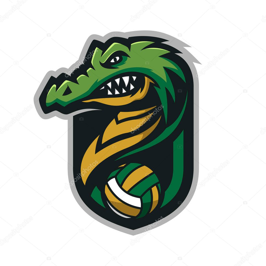 Crocodile head mascot logo for the Volleyball team logo. vector illustration. can be used for your team logo. printed on t-shirts and so on.