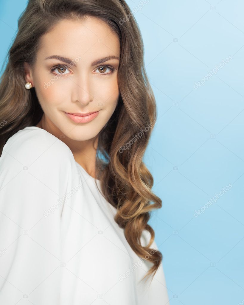 Woman Over Blue Background