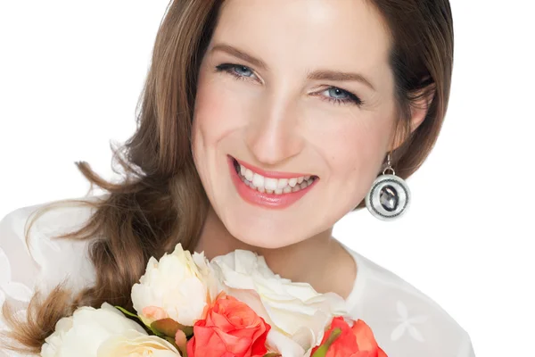 Happy Bride With Bouquet — Stock Photo, Image