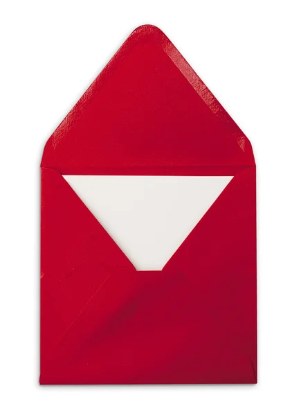Відкрити червоний конверт з карткою — стокове фото