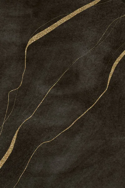 Абстрактний Живопис Золотими Блискучими Нитками Над Текстурою Чорного Акварельного Прання — стокове фото
