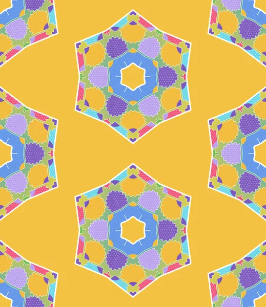 Geometryczny Wzór Dużymi Sześciokątami Kolorze Tęczy Żółtym Tle Zabawne Dzieci — Zdjęcie stockowe