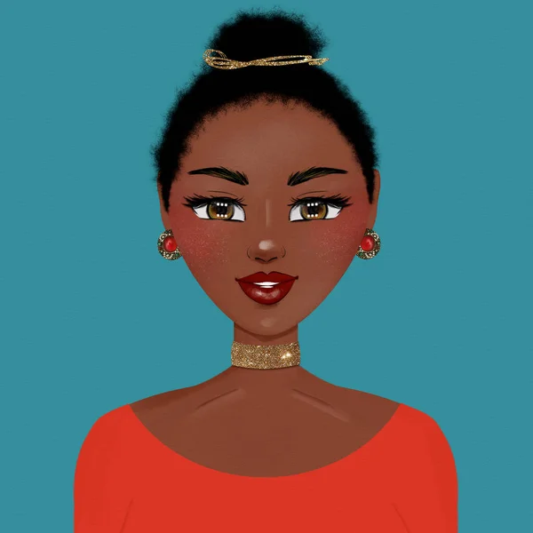 Feliz Bonito Caribe Menina Ilustração Moda Menina Dos Desenhos Animados — Fotografia de Stock
