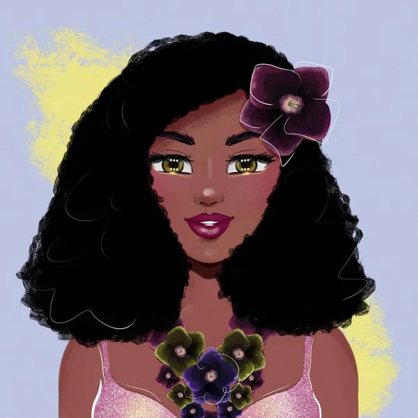 Feliz Linda Chica Hawaii Ilustración Moda Mujer Tradicional Hawaiana Dibujos — Foto de Stock