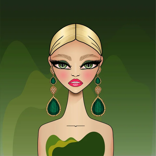 Stylish Jewelry Girl Vector Avatar Illustration — Stock Vector