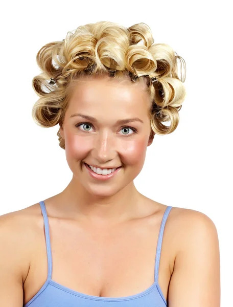 Woman Wearing Curlers — Stock Photo, Image