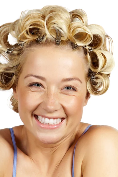 Woman Wearing Curlers — Stock Photo, Image