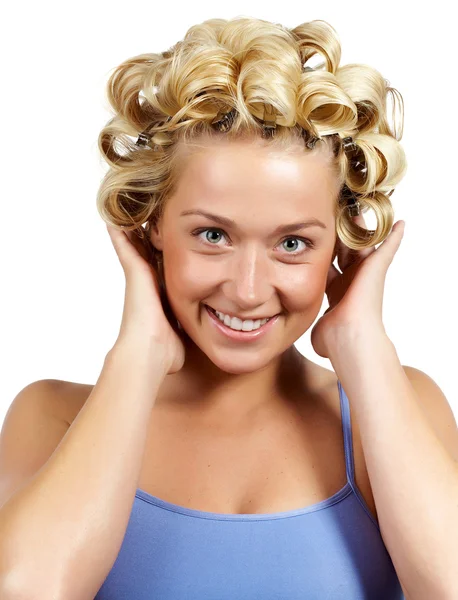 Woman Wearing Curlers — Stock Photo, Image