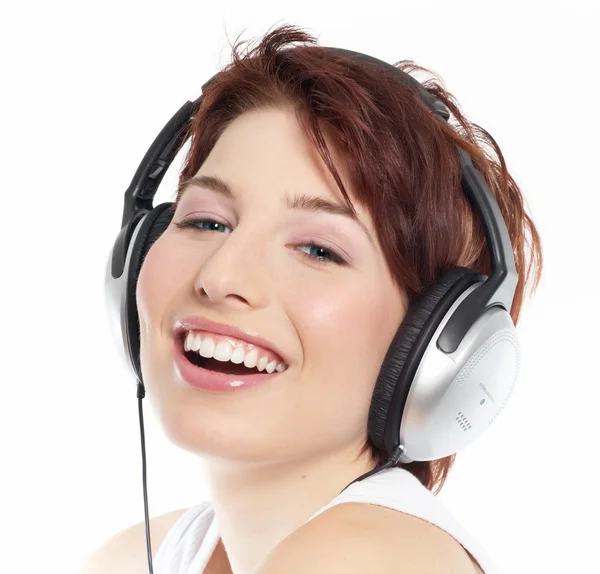 Chica en auriculares — Foto de Stock