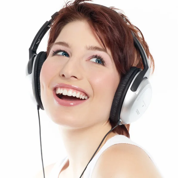 Chica en auriculares — Foto de Stock