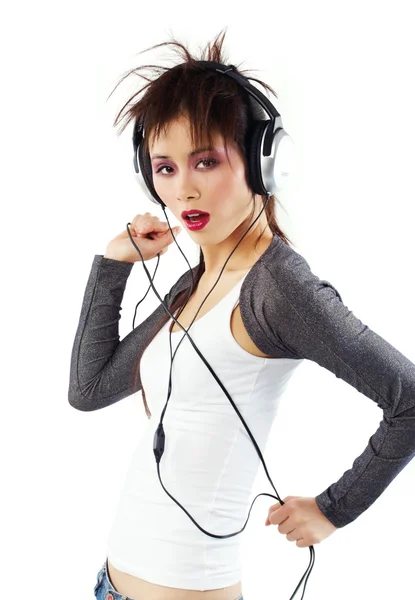 Chica asiática con auriculares — Foto de Stock