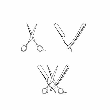 İnanılmaz makas ve traş makinesi ve hem Image graphic logo tasarımı hem de soyut konsept vektör stoku. Berber dükkanında ya da tıraş olurken sembol olarak kullanılabilir.