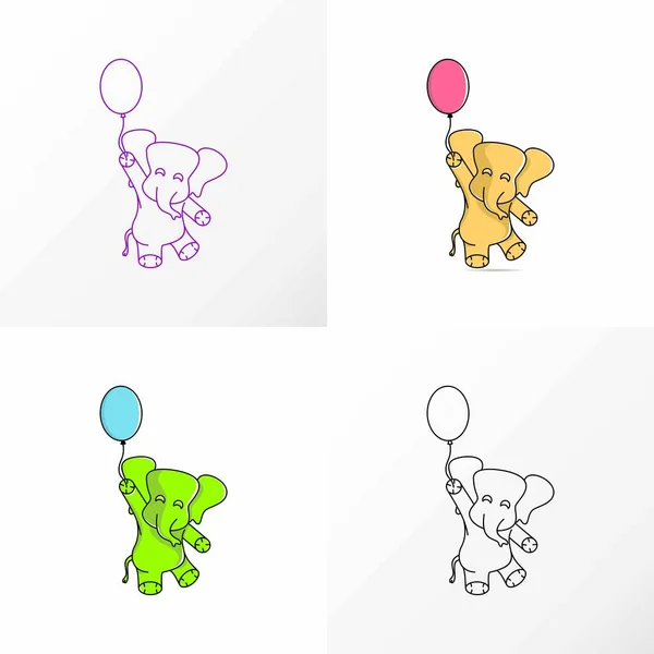 Happiness Elephant Holding Balloon Image Graphic Icon Logo Design Abstract — Vetor de Stock