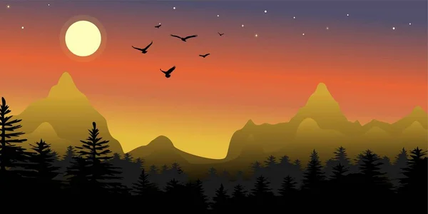Καταπληκτικό Χρυσό Ορεινό Τοπίο Νύχτα Εικόνα Γραφικό Εικονίδιο Σχέδιο Αφηρημένη — Διανυσματικό Αρχείο