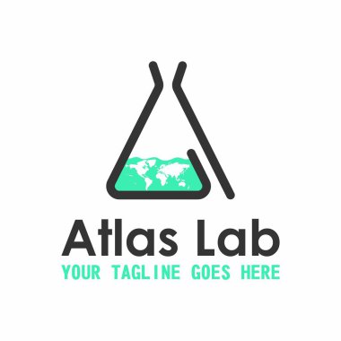 İçinde dünya haritası grafik simge logosu olan laboratuvar tüpü soyut konsept vektör stoğu. Bilim veya kimya ile ilgili semboller olarak kullanılabilir