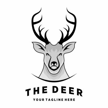 Eşsiz ve basit geyik kafası. Çekici boynuz resmi grafik logo tasarımı. Soyut konsept vektör stoğu. Hayvanlarla veya karakterlerle ilgili bir sembol olarak kullanılabilir