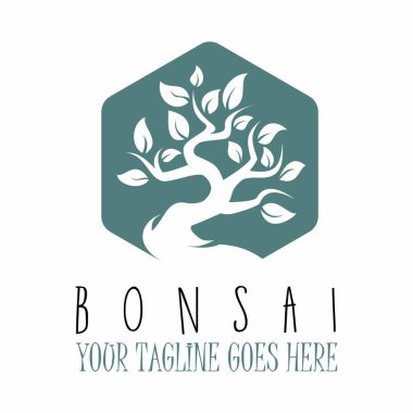 Altıgen görüntü ikonu logo tasarımlı benzersiz bonsai ağacı soyut konsept vektör stoku. Hayvanlarla ya da iç mekanlarla ilgili bir sembol olarak kullanılabilir.