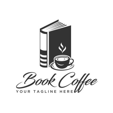 Basit ve benzersiz üç boyutlu kitap ve kahve fincanı resim ikonu logo tasarımı soyut konsept vektör stoku. Okuma ve içme ile ilgili bir sembol olarak kullanılabilir