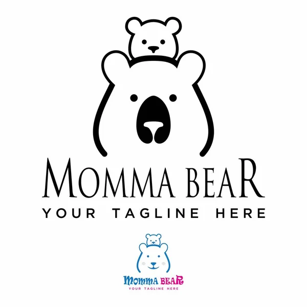 Simples Único Rosto Engraçado Mãe Criança Cabeça Urso Imagem Gráfico — Vetor de Stock