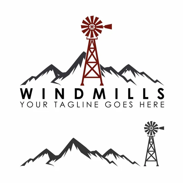 简单而独特的山地和风车图像图标图标设计抽象概念向量库 可用作公司标志或与山区地形有关 — 图库矢量图片