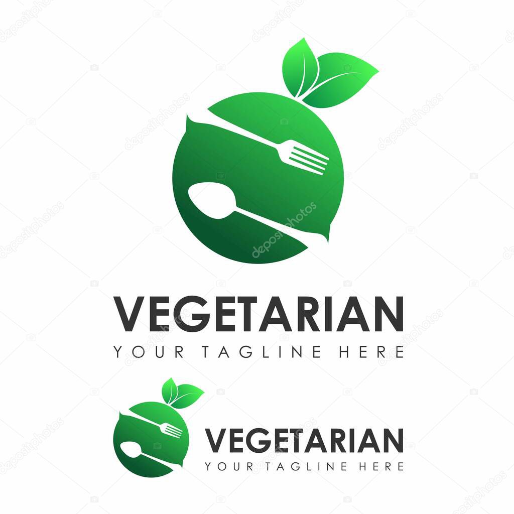 Simple and unique spoon, fork, fruit, and leaf image graphic icon logo design abstract concept vector stock. can be used as a vegetarian or food