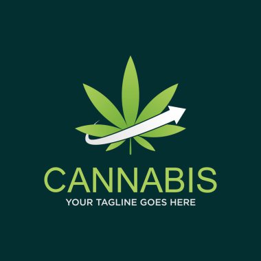 Yaprak kenevir ya da marihuana ile ok resmi grafik logo tasarımı soyut konsept vektör stoku. Sağlıkla ilgili bir düğme ya da takviye olarak kullanılabilir