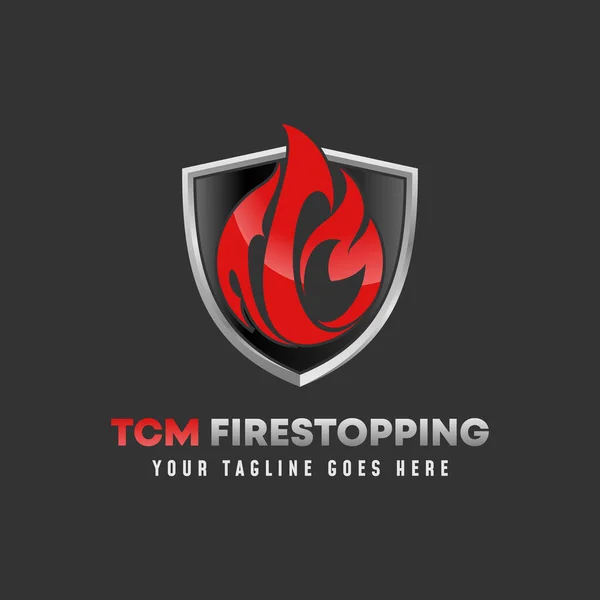 Letter Word Tcm Font Fire Flame Safety Guard Shield Image — Stockový vektor