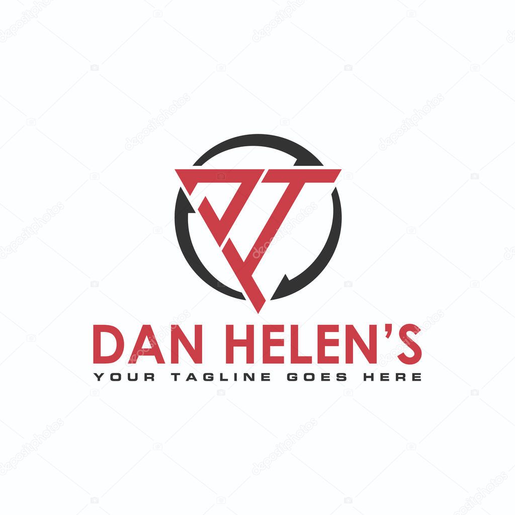 Simple Letter or word DH font in triangle with arrow circle image graphic icon logo design abstract concept vector stock. Can be used as a symbol related to initial or sport