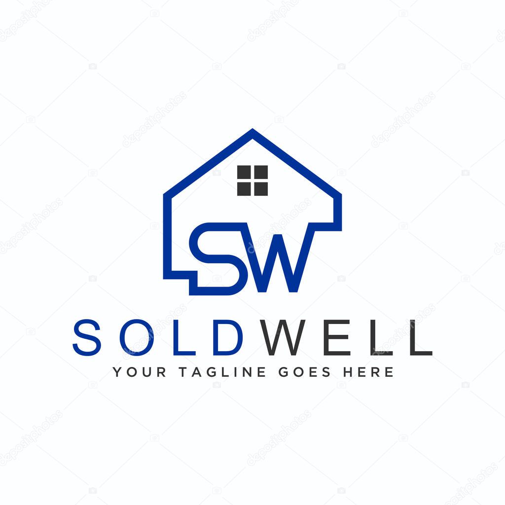 Line House and letter or word SW font image graphic icon logo design abstract concept vector stock. Can be used as a symbol related to property or initial