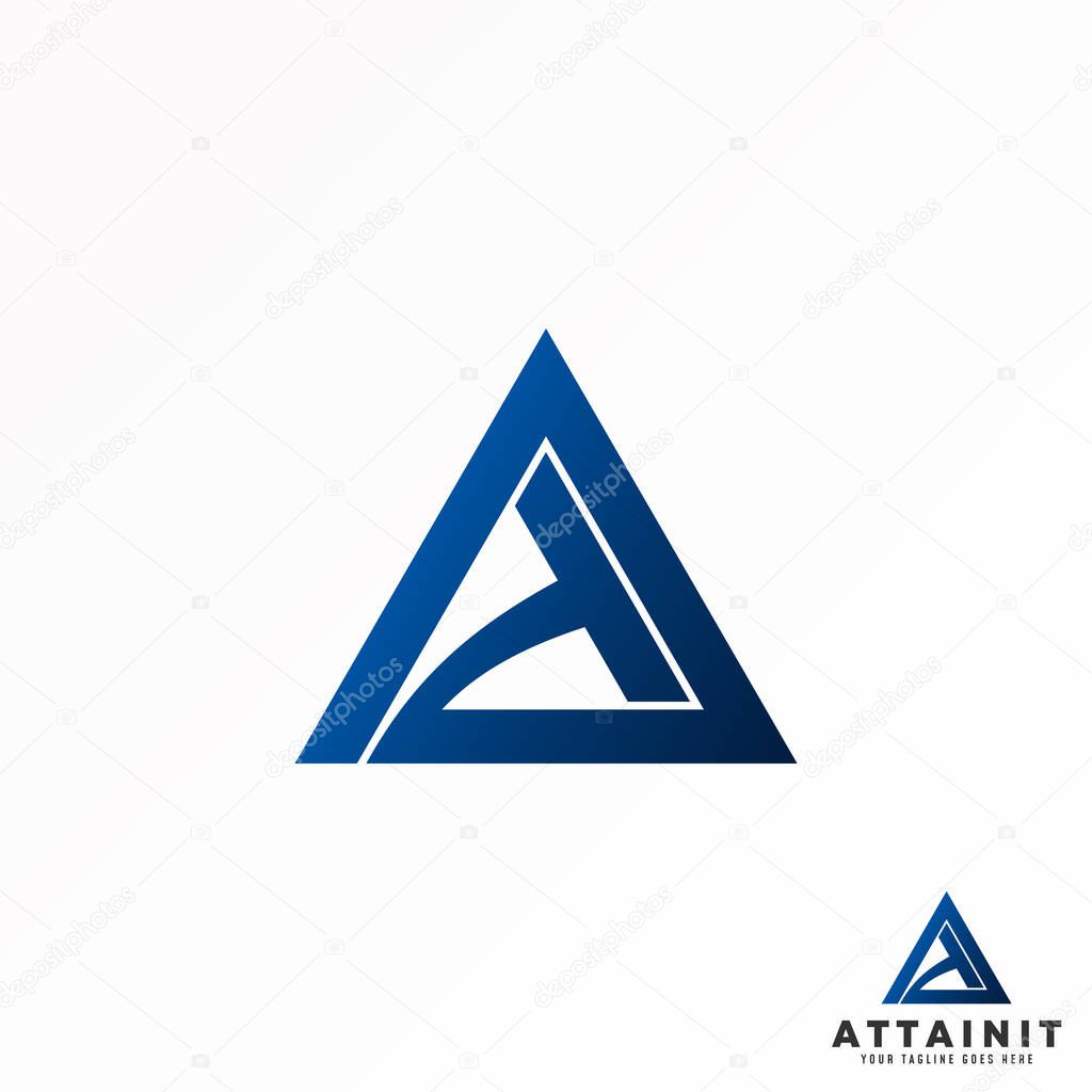 Unique Letter or word T or AT font inside triangle line image graphic icon logo design abstract concept vector stock. Can be used as symbol associated with initial.