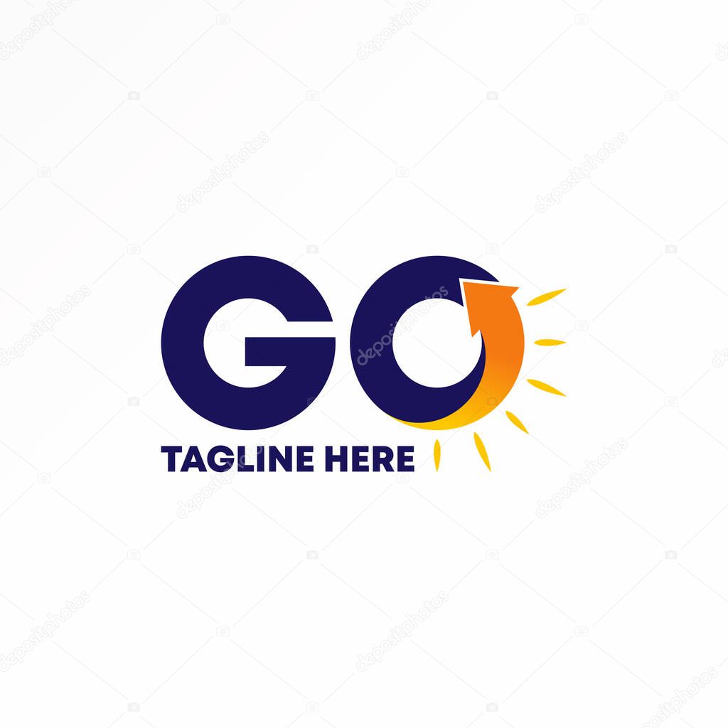 Unique Letter or word GO sans serif font with arrow like sun Image graphic icon logo design abstract concept vector stock. Can be used as a symbol related to initial or monogram