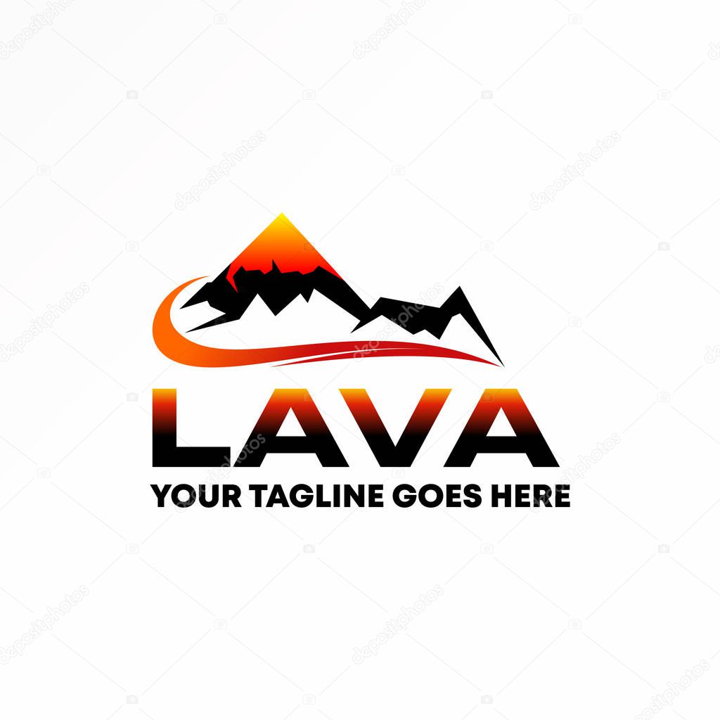Mountain or volcano and wave with letter or word LAVA sans serif font Image graphic icon logo design abstract concept vector stock. Can be used as a symbol related to adventure or scenery