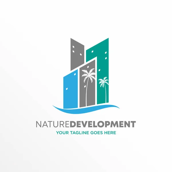 Building Town Coconut Tree Image Graphic Icon Logo Free Design — стоковый вектор