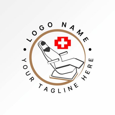 Diş hekimi hasta koltuğu ve sağlık hizmetleri gülümsemesi ağız dişleri hastane logosu tasarım grafik konsepti yaratıcı prim vektör stok imajı üst