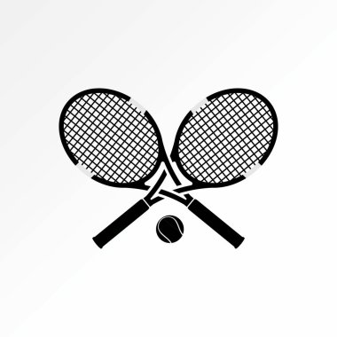 Atletik tenis topu logosu grafiksel tasarım grafiksel konsepti yaratıcı premium vektör stok görüntü satışı için çapraz aktivite spor oyunu istiflenmiş 2 tenis raketi