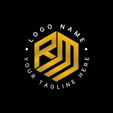 Altıgen spor markası mozaik geometri kübü tipografi stili logo tasarım grafik konsepti yaratıcı premium vektör stok resim üstü satışı üzerine RM yazı tipi