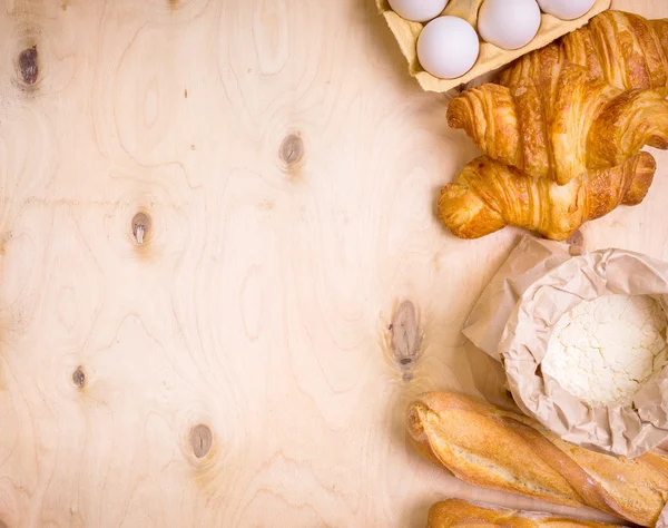 크로 상, 빵, 밀가루, 계란 배경 — 스톡 사진