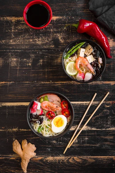 Table served with asian noodle soup — Stock Image Table served with asian noodle soup Stock Picture