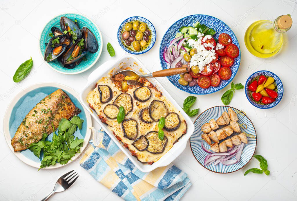 Assorted traditional Greek dishes from above