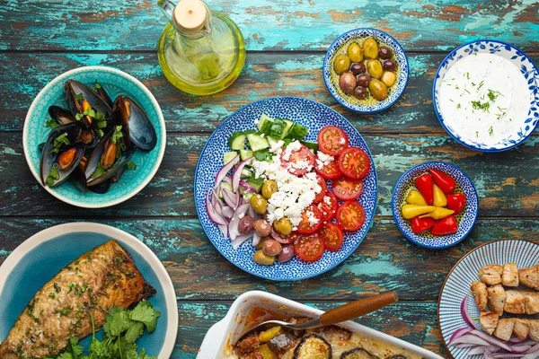 Assorted traditional Greek dishes from above