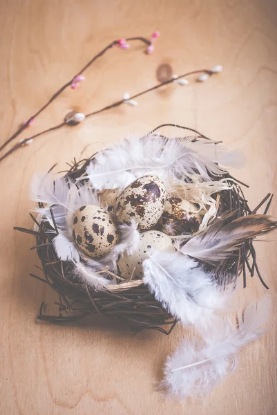 卵と花のイースターの背景 — ストック写真
