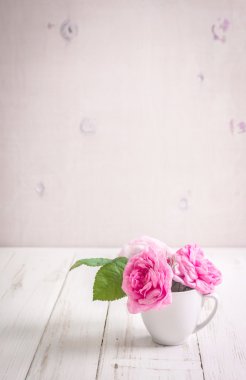 Beyaz ahşap zemin üzerinde pembe güller