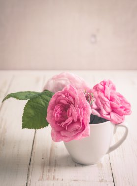 Beyaz ahşap zemin üzerinde pembe güller