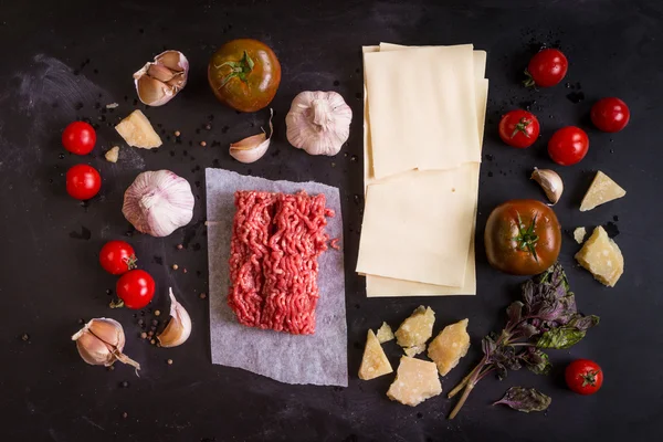 Uppsättning av ingredienser för italiensk lasagne — Stockfoto