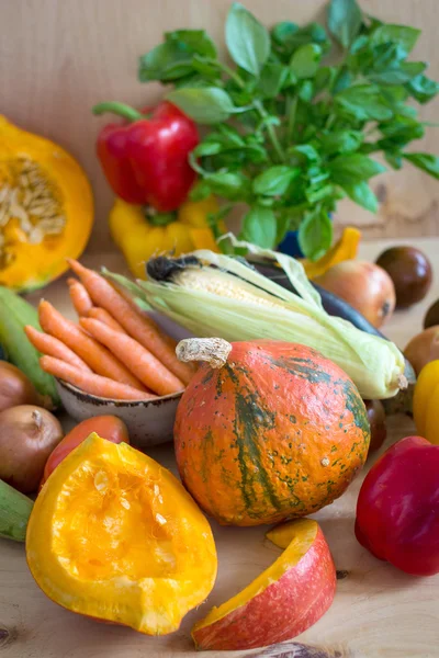 Sliced pumpkin and assorted vegetables — Stock Photo, Image