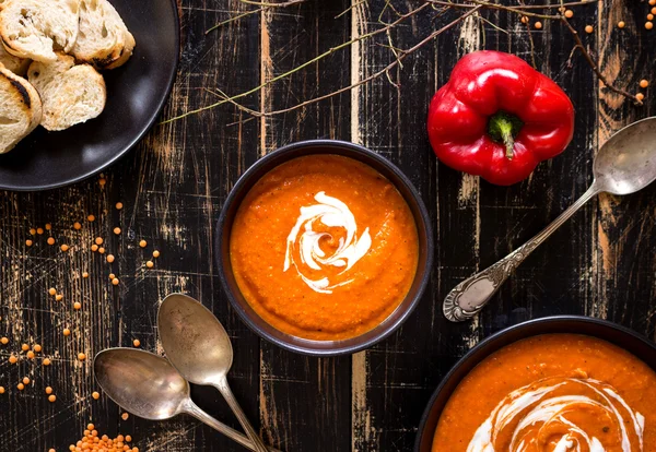 Pumpkin soup with heavy cream — Stock Image Pumpkin soup with heavy cream Stock Image