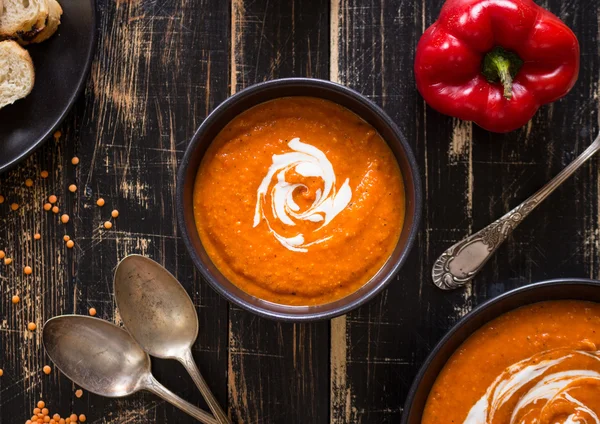 Pumpkin soup with heavy cream — Stock Image Pumpkin soup with heavy cream Stock Image